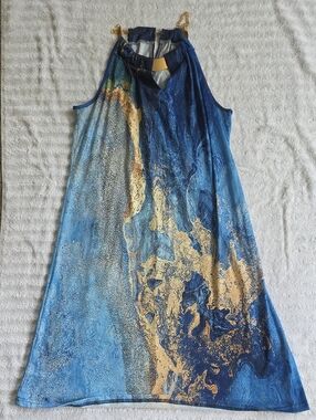 Blue & Gold Marble Halter Dress - Unbranded